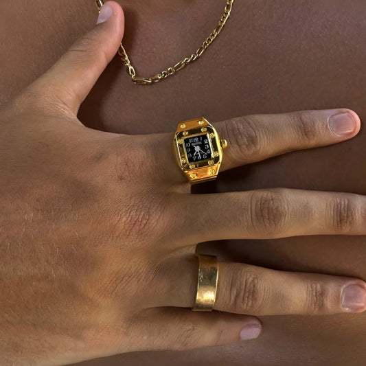 Gold Square Ring | Black