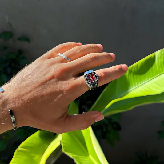 Silver Square ring | Red